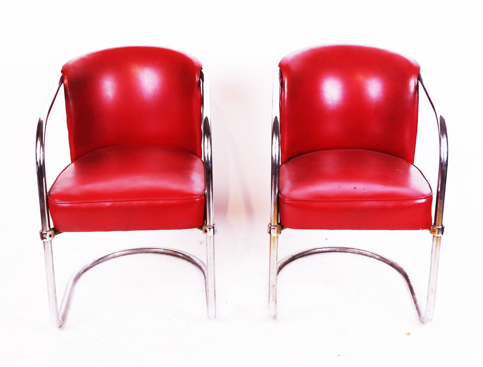Pair of 20th C. Red & Chrome Armchairs (1 of 6)