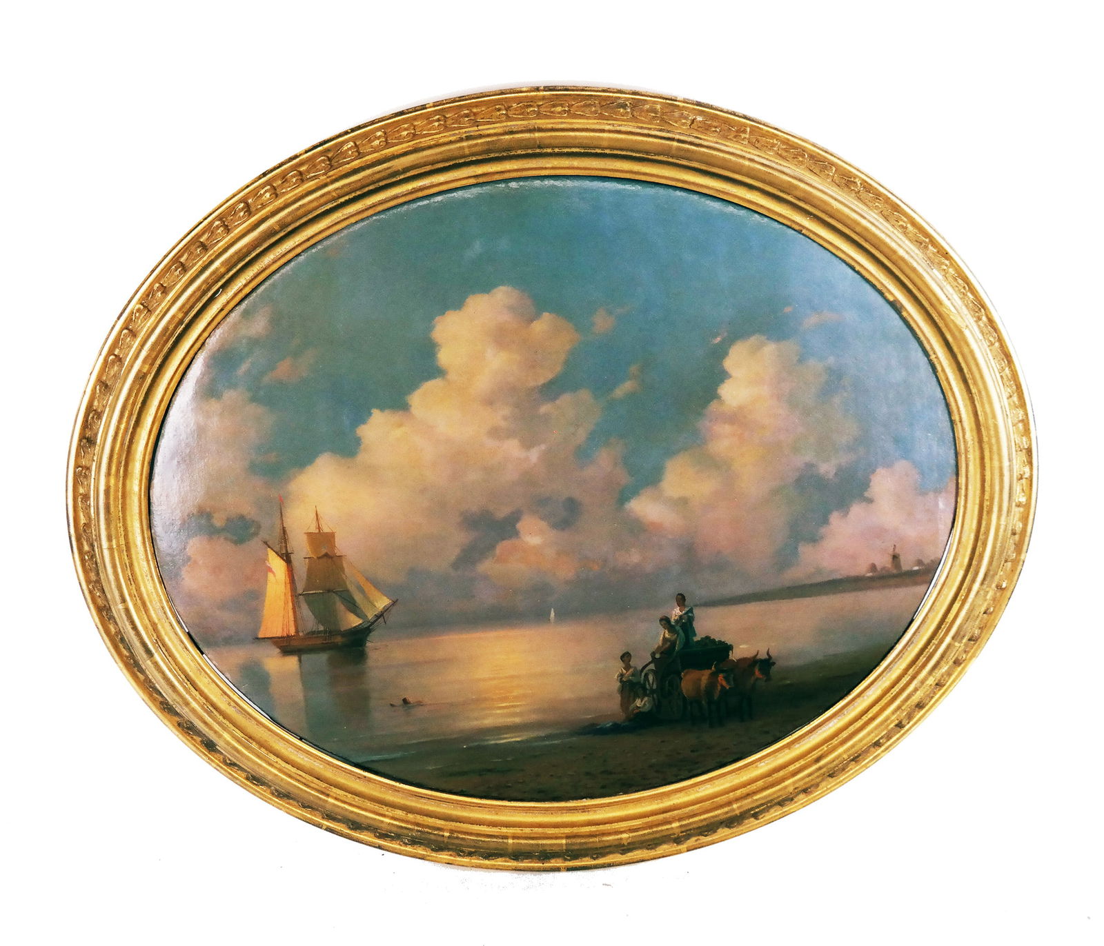 Antique Oval Oil on Canvas Painting (1 of 8)