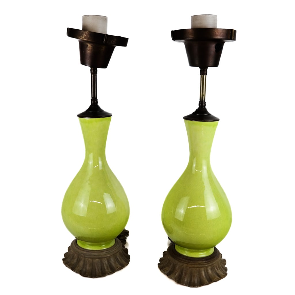 Pair of Chinese Crackle Glazed Vase Lamps (1 of 9)