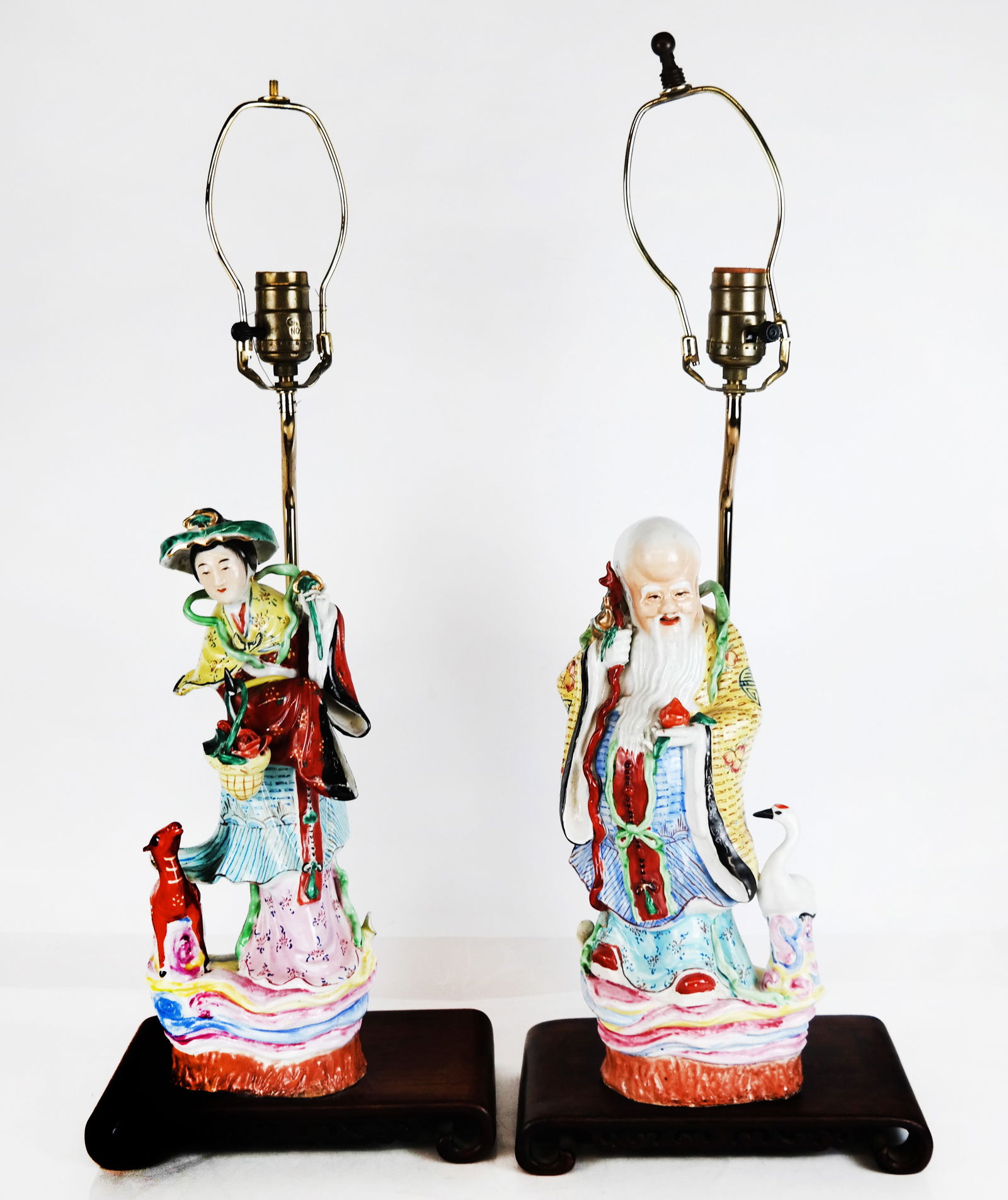 Pair of Chinese Polychrome Figural Lamps (1 of 10)