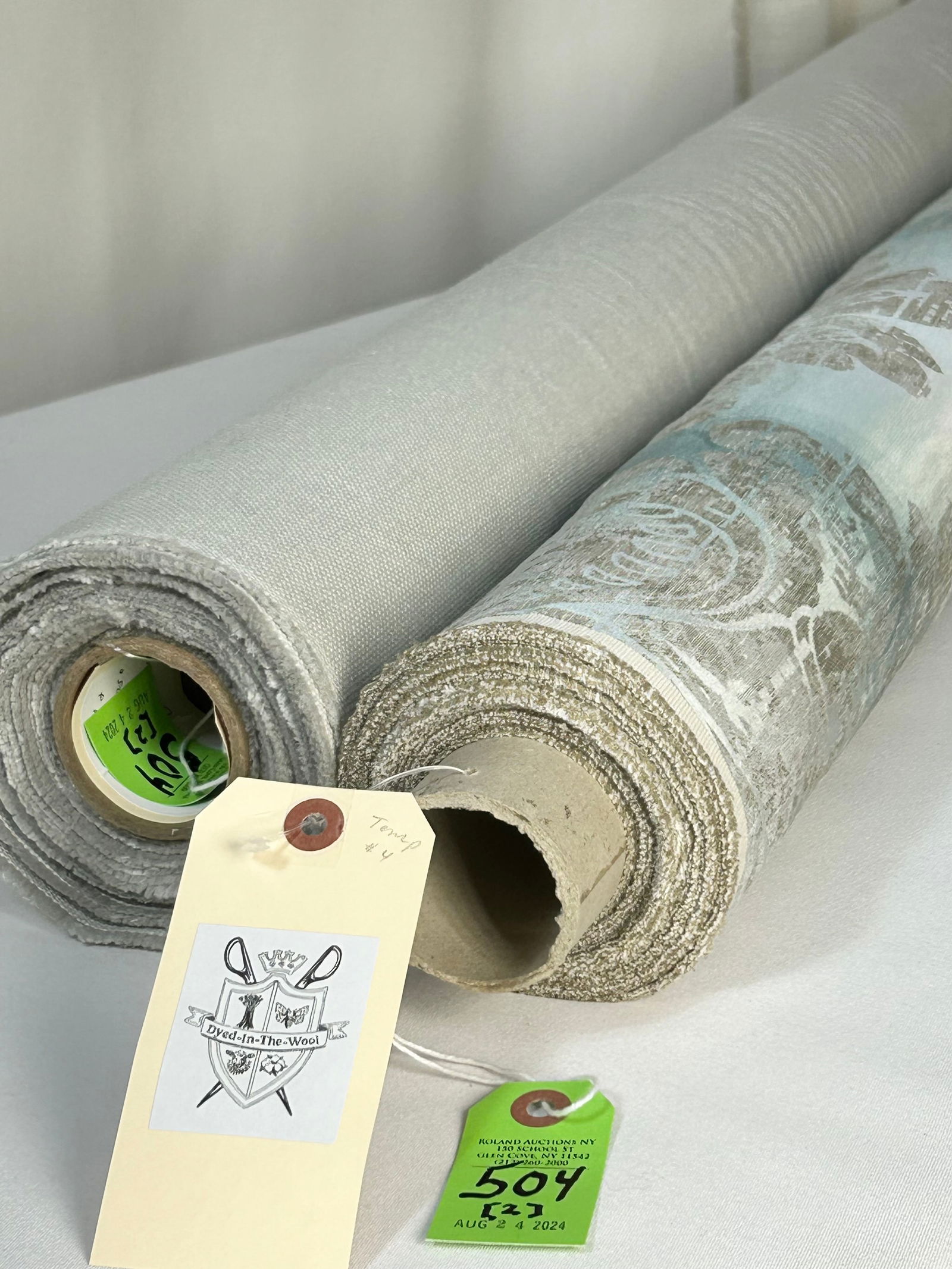 Colefax & Fowler Damask & Holland & Sherry Fabrics: 1) 13 1/8 yards of Colefax & Fowler's ombre striped silk and linen damask in "Aqua" called "Rossano", # 4205/03, 51" width. Fine for upholstery or windows. 25" vertical repeat by 25 1/2" horizontal re