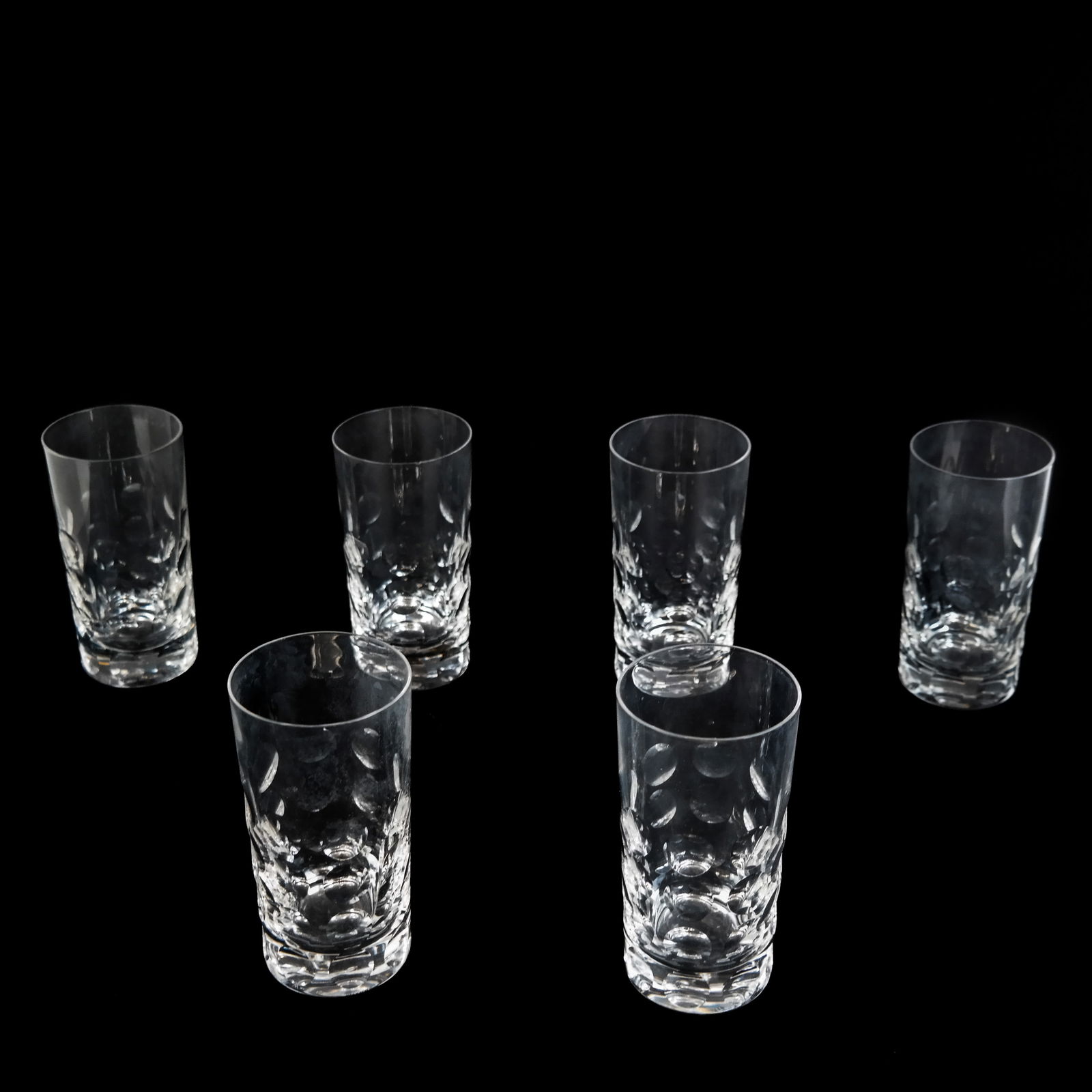 Ward Bennett for Tiffany Glasses (6): Six (6) Ward Bennett for Tiffany & Co. glasses, bearing etched signature to base. [5 5/8" H x 2 7/8" Diam.]. Small chips to edges; scuffs to bases.