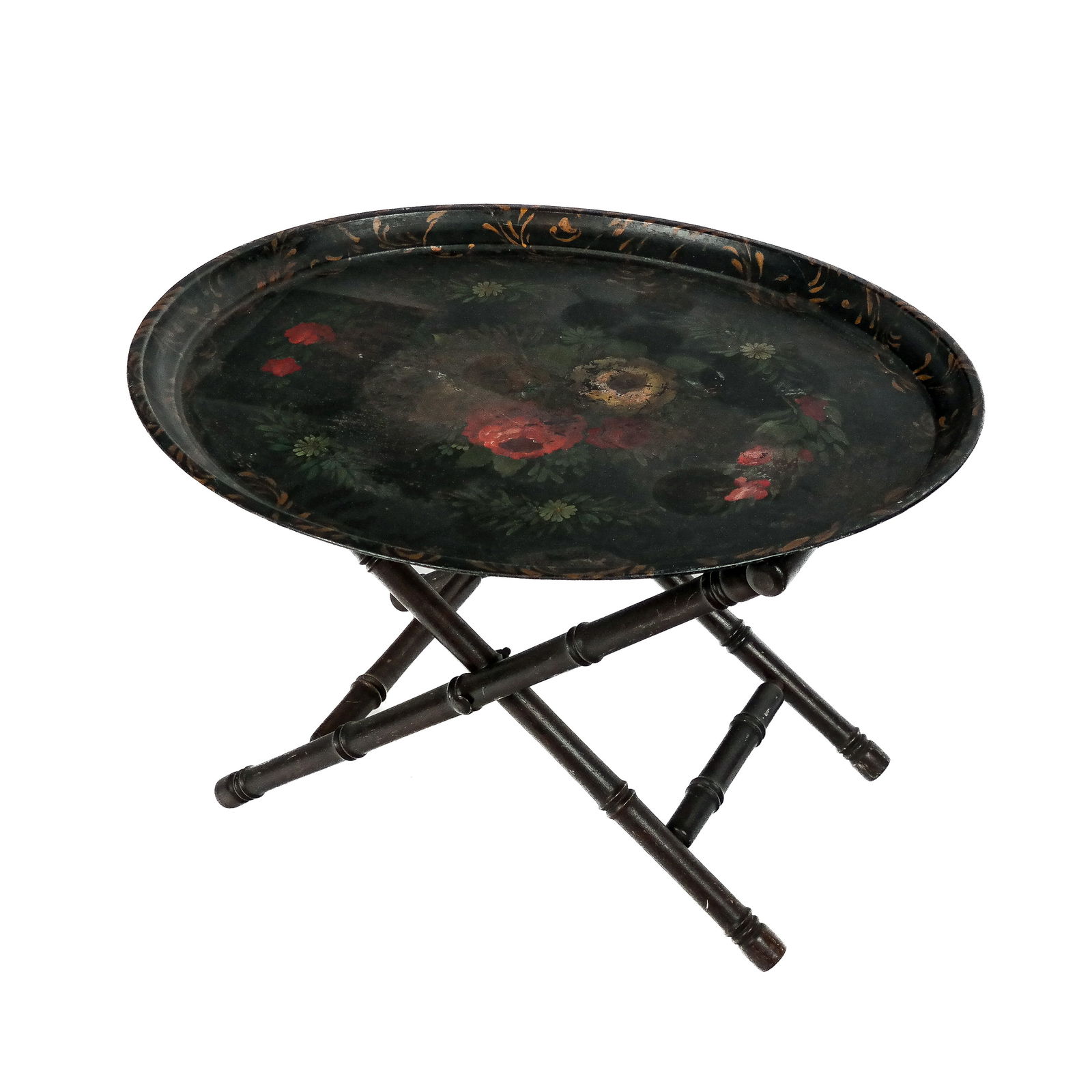 Victorian-Style Tole Painted Tray on Stand (1 of 8)