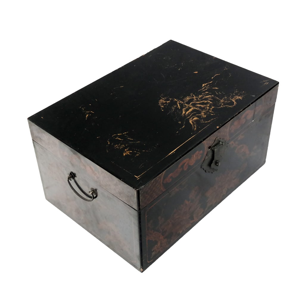 Chinoiserie-Decorated Ebonized Storage Trunk (1 of 9)