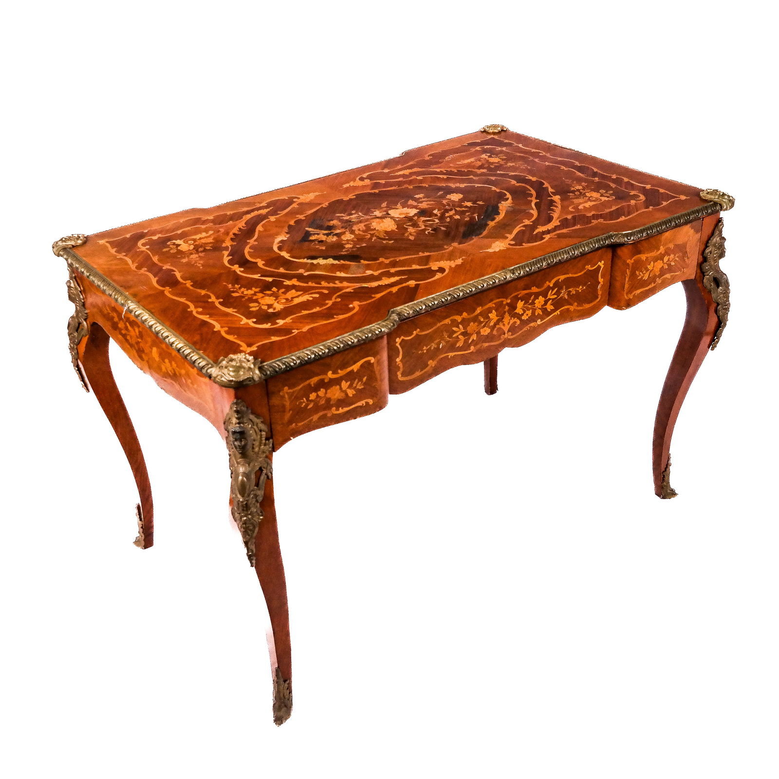 French Louis XV-Style Inlaid Bureau Plat (1 of 14)