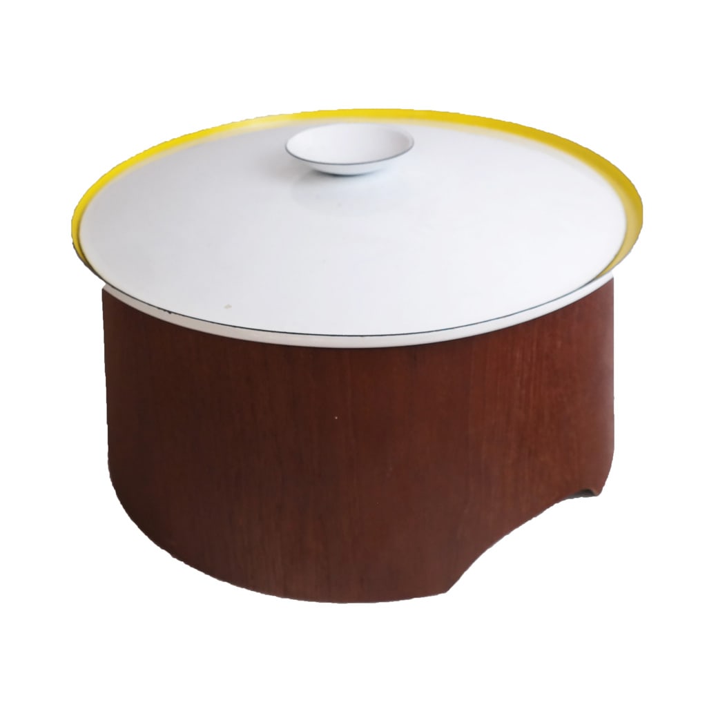 Mid-Century Modern Teak Surround Pot: Mid-century modern teak surround pot, signed by the maker.