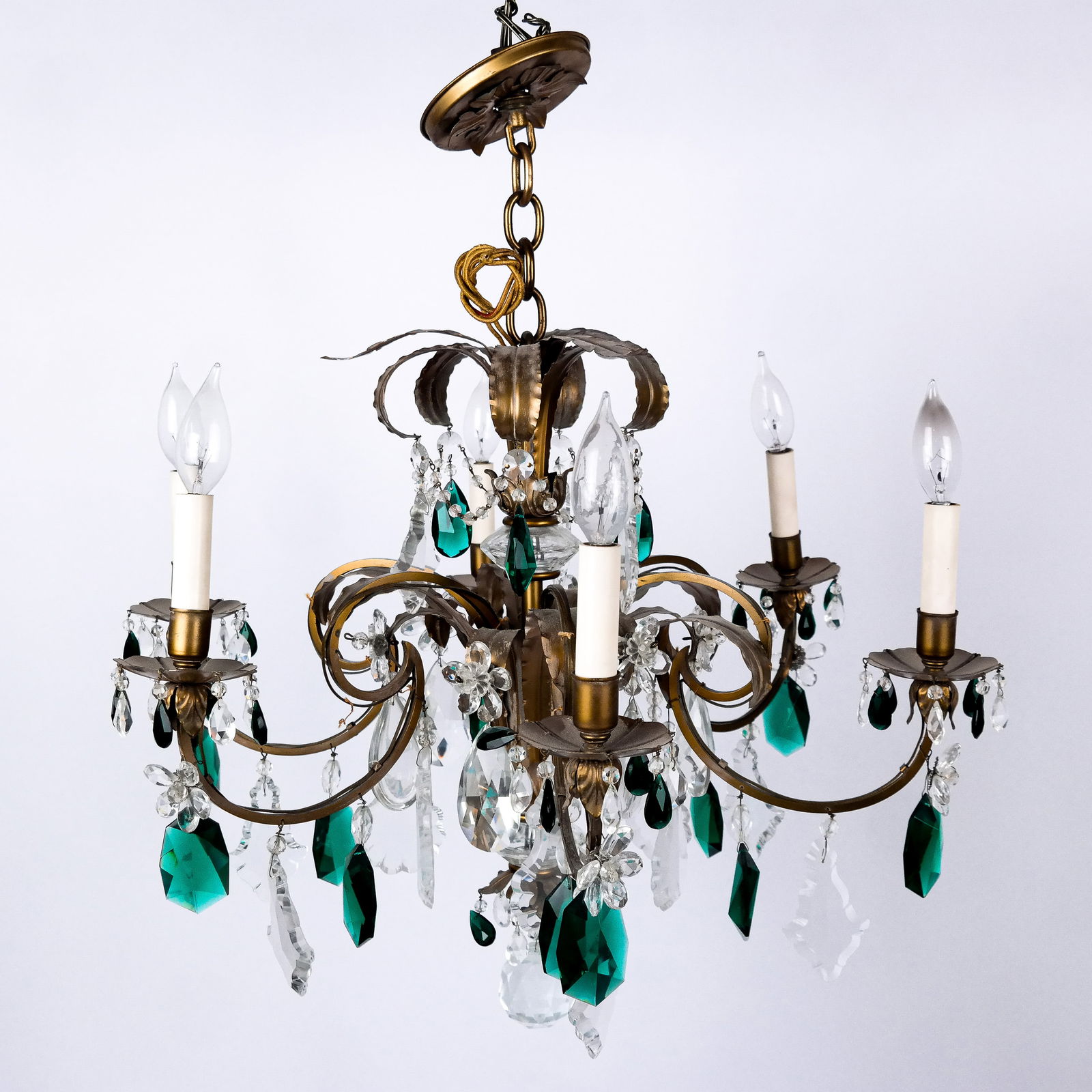 Six-Light Bronze & Crystal Chandelier (1 of 9)