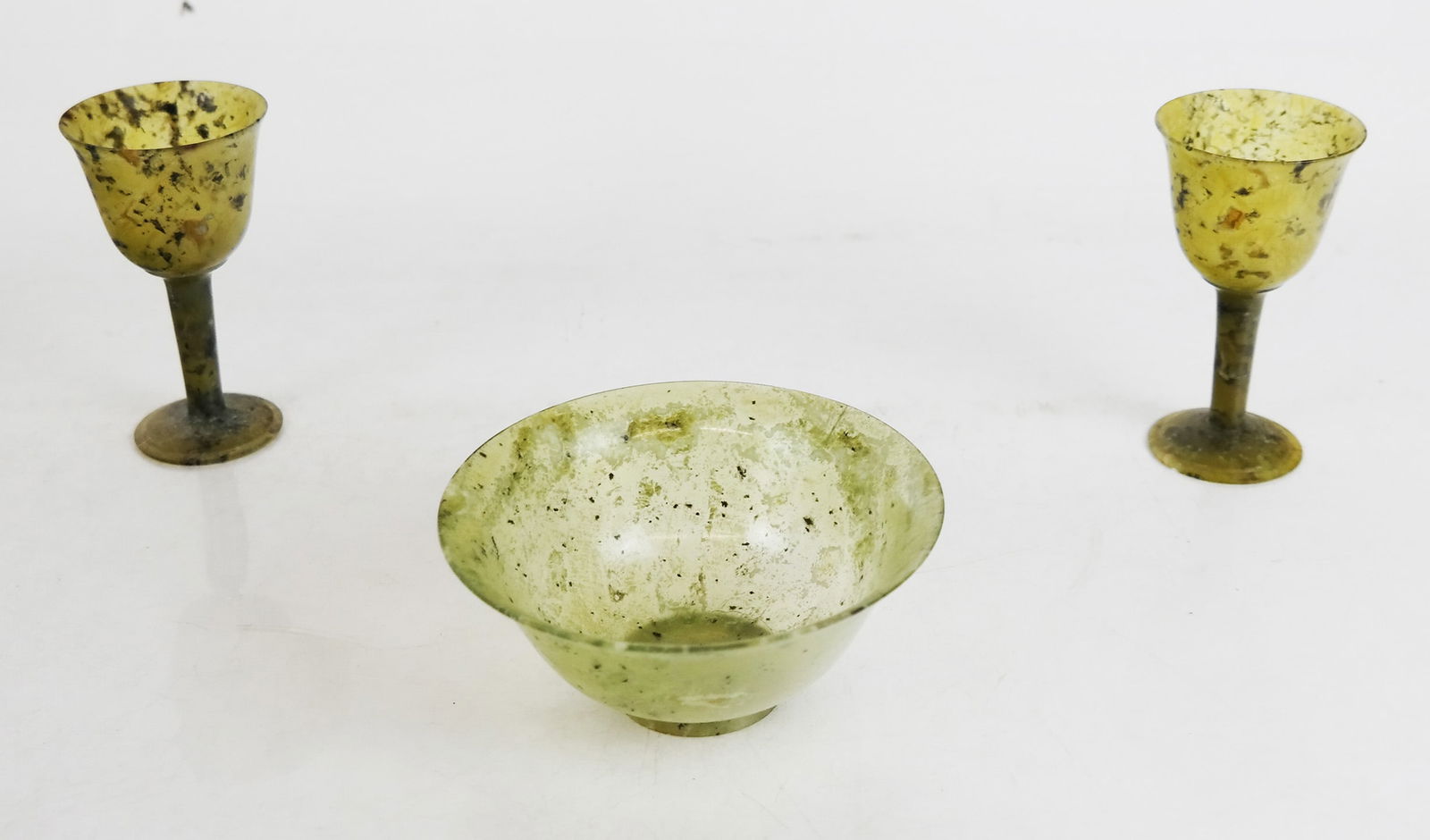 Chinese Carved Spinach Jade Libation Set (1 of 10)