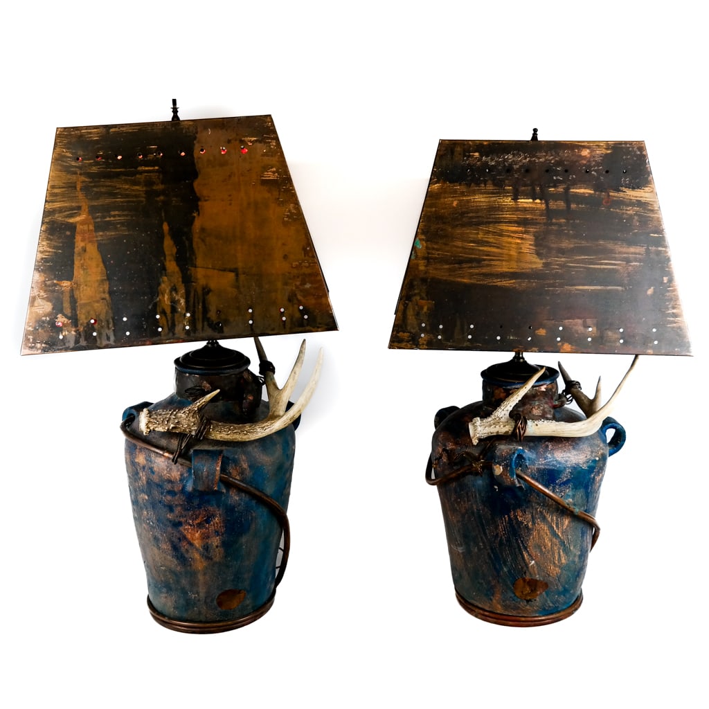 Pair of Southwest Antler Pottery Lamps (1 of 17)