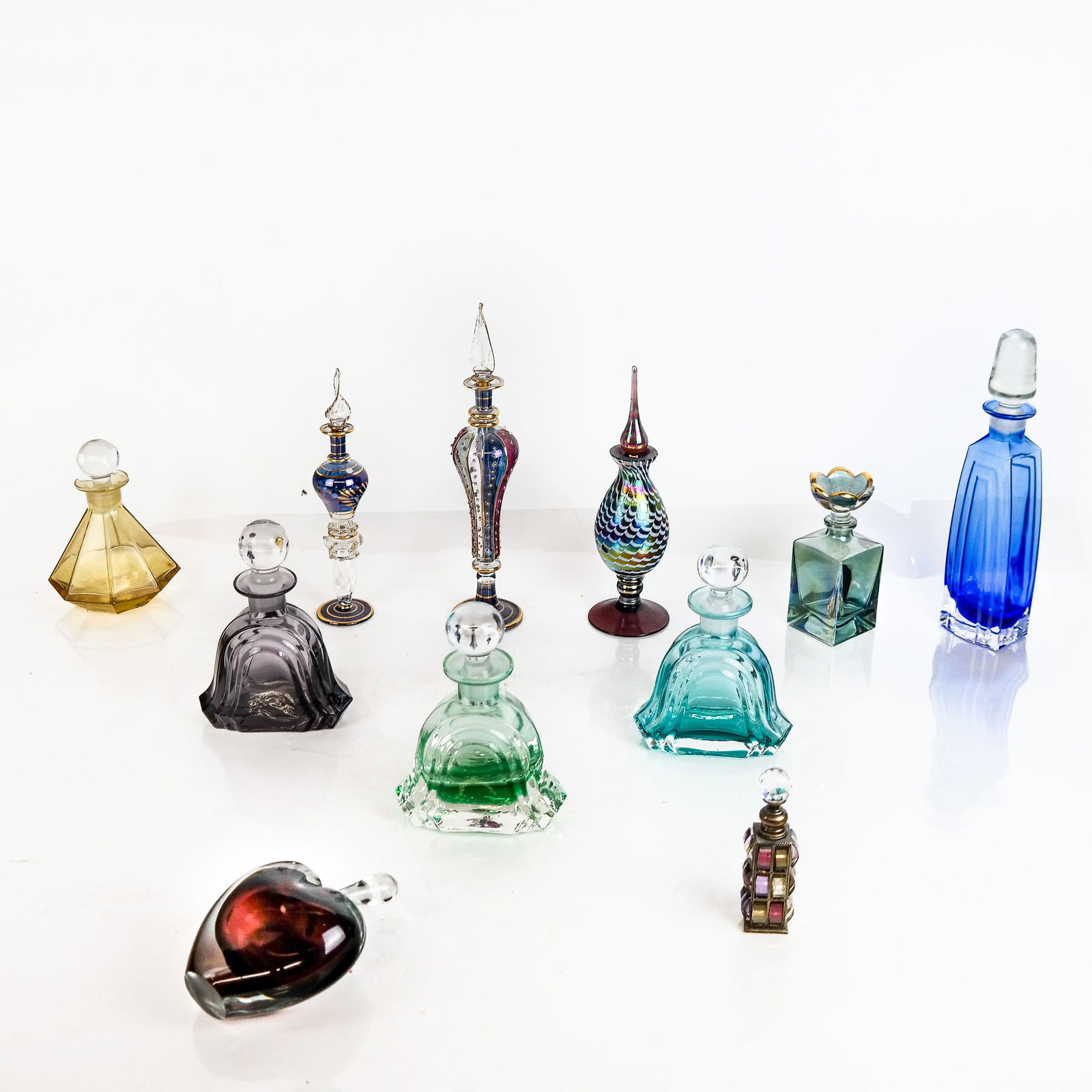 Group of Colored Glass Perfume & Scent Bottles -11 (1 of 10)