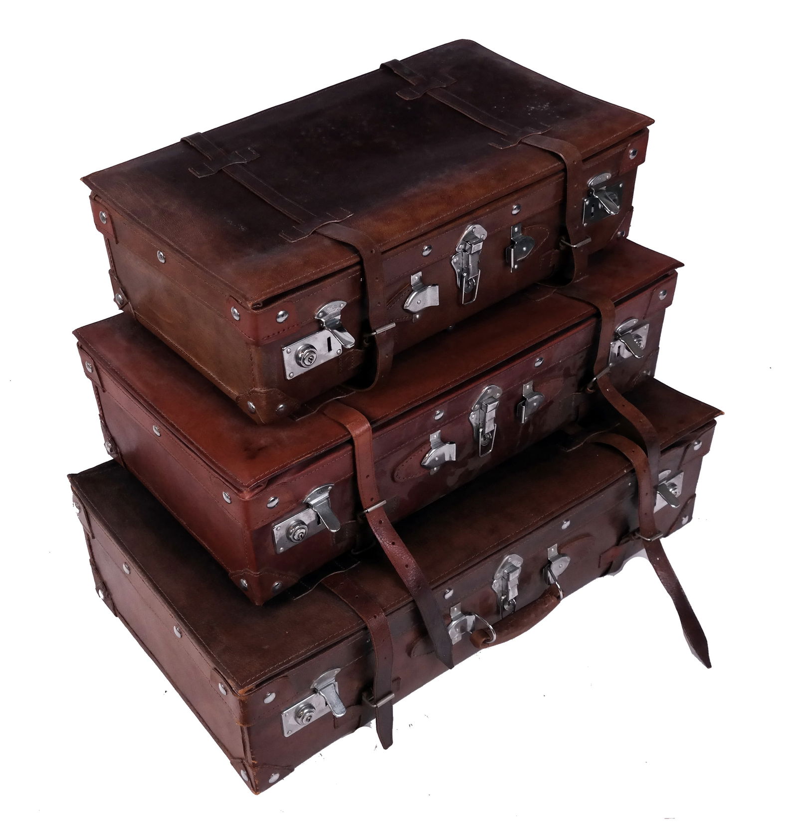 Set of 3 Vintage Brown Leather Suitcases (1 of 11)