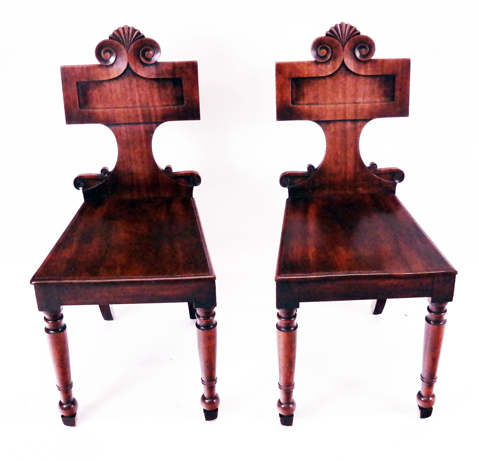 Pair of British Carved Oak Hall Chairs Yale Burge (1 of 6)