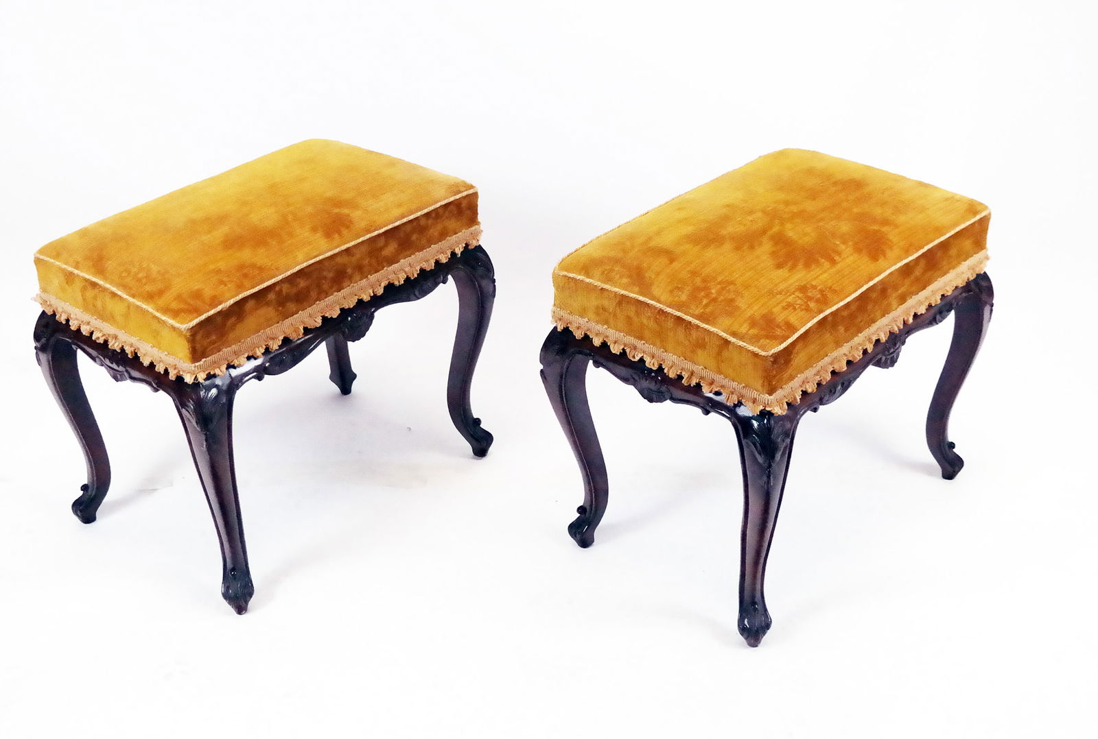 Pair of Rococo-Style Carved Oak Taborets (1 of 9)