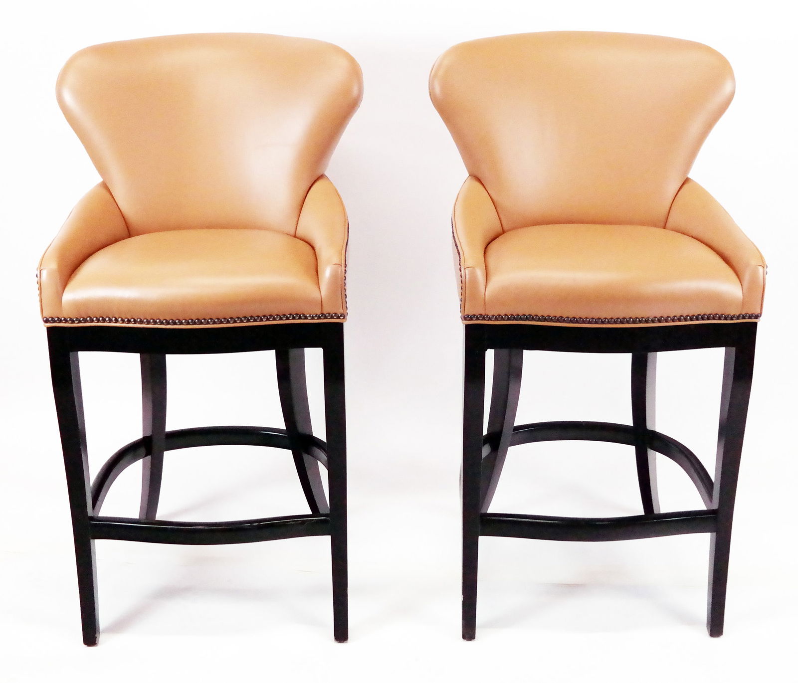 Pair of Upholstered Ebonized Bar Stools (1 of 8)