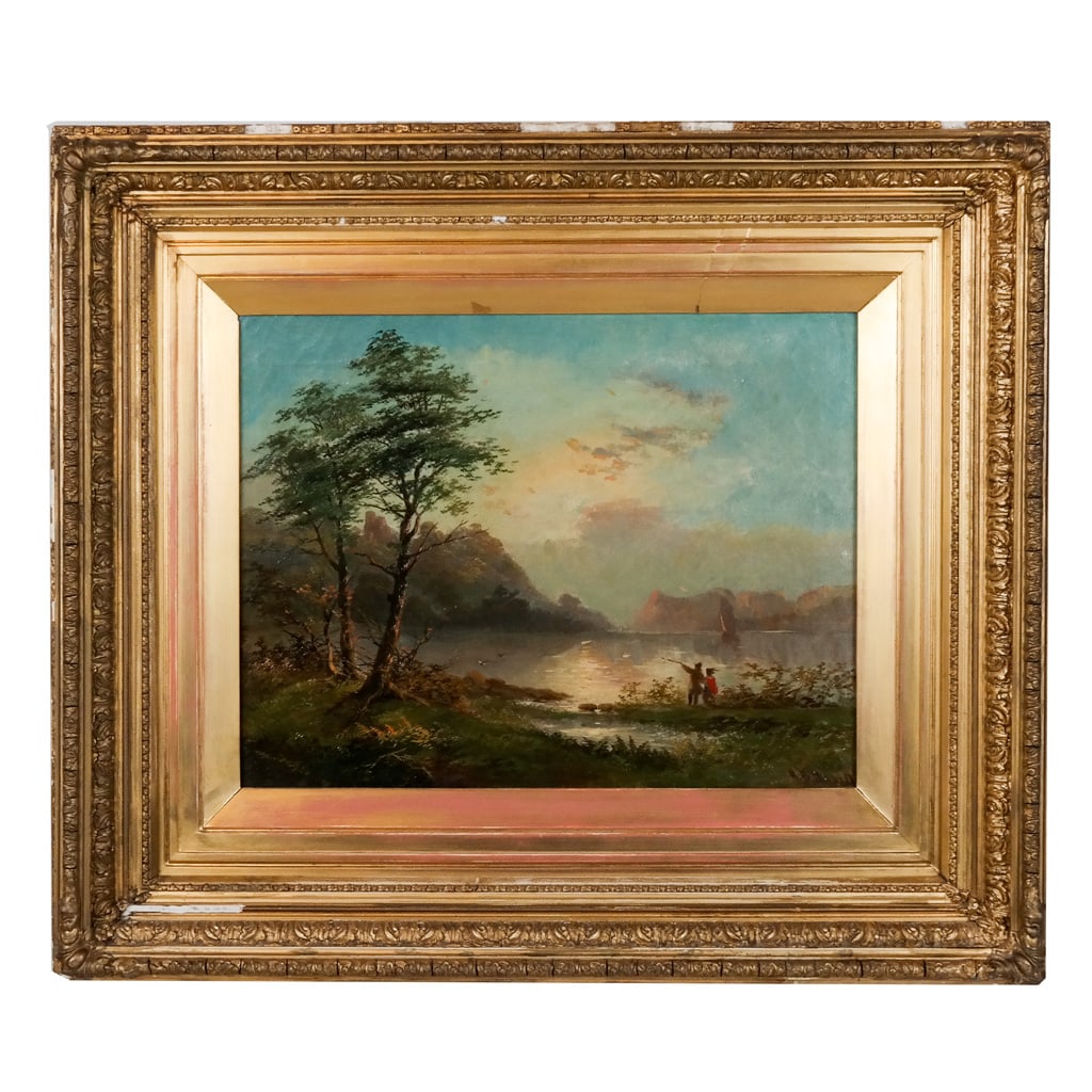R.B. DAVID: Figural River Scene - Oil Painting (1 of 8)