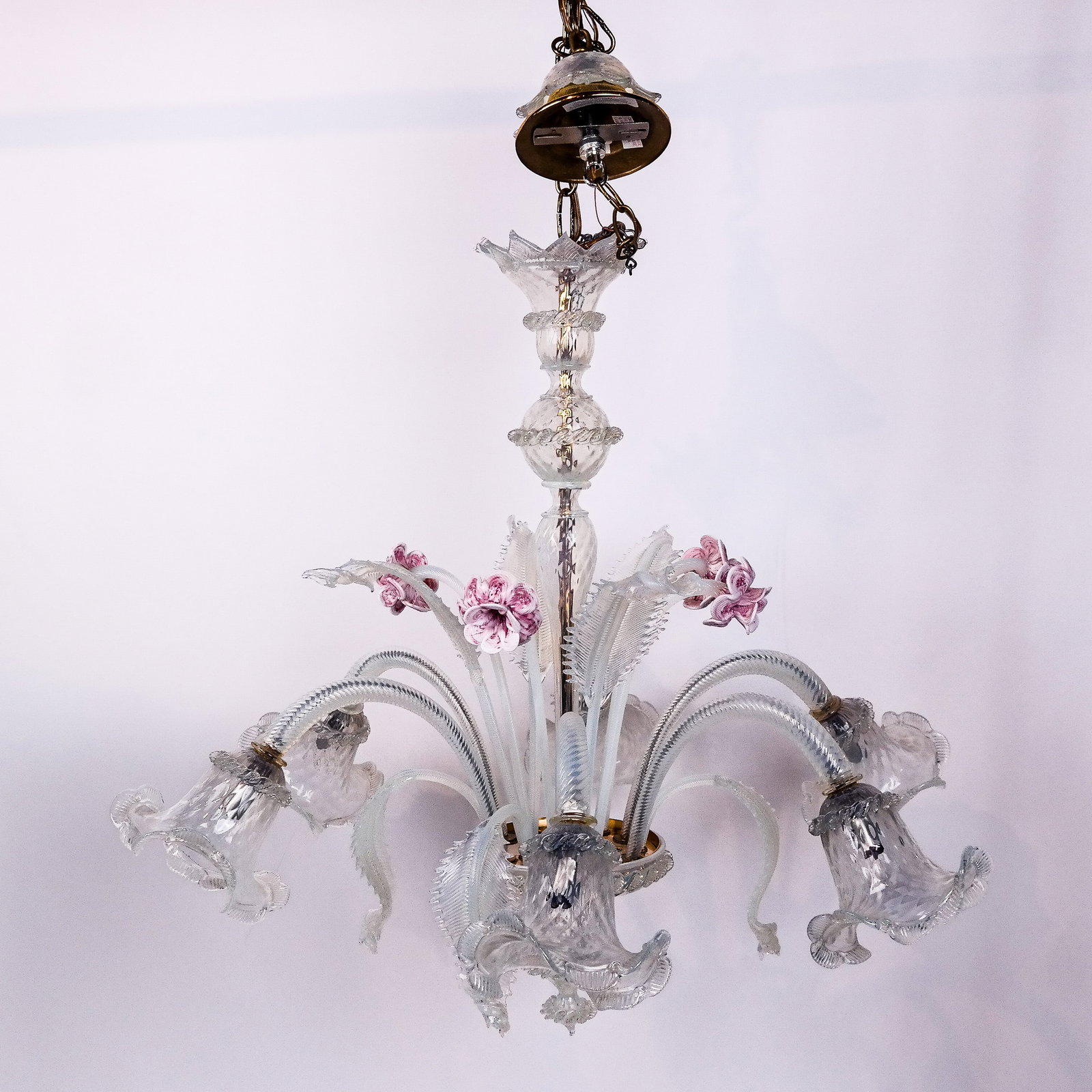 Venetian Murano Glass Chandelier: Venetian Murano glass chandelier. [30" H x 35" Diam.]. This has not been tested for working order and is in as-is condition along with lacking a few arms - as pictured.