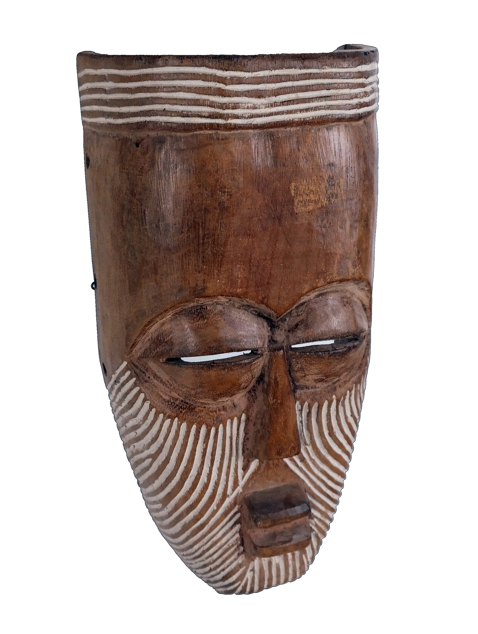Wood Decorated Tribal Mask: Decorated wood Tribal mask. [12 1/2" H x 6" W x 2 1/2" D]. In good condition.