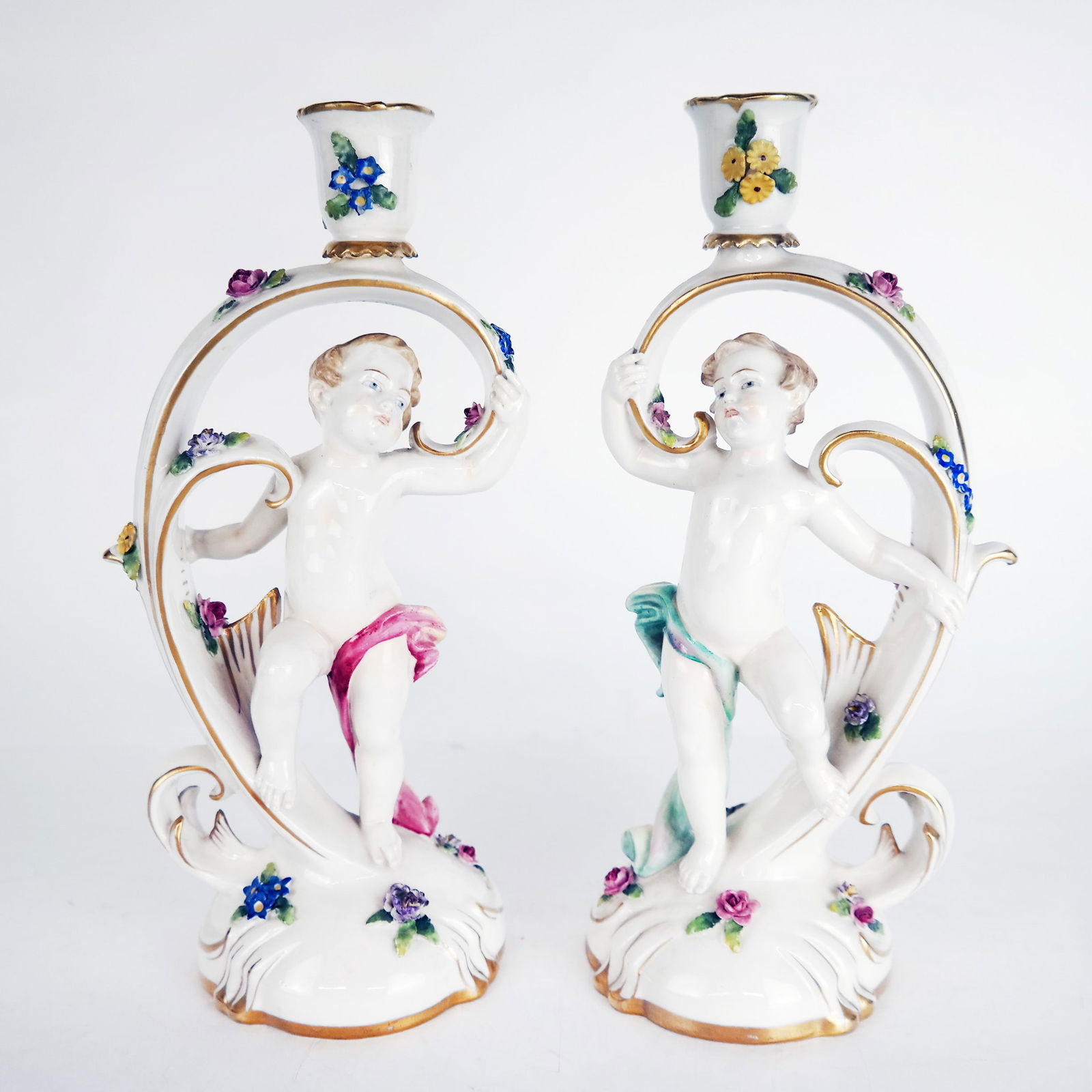 Pair of German Rococo Porcelain Candlesticks (1 of 8)