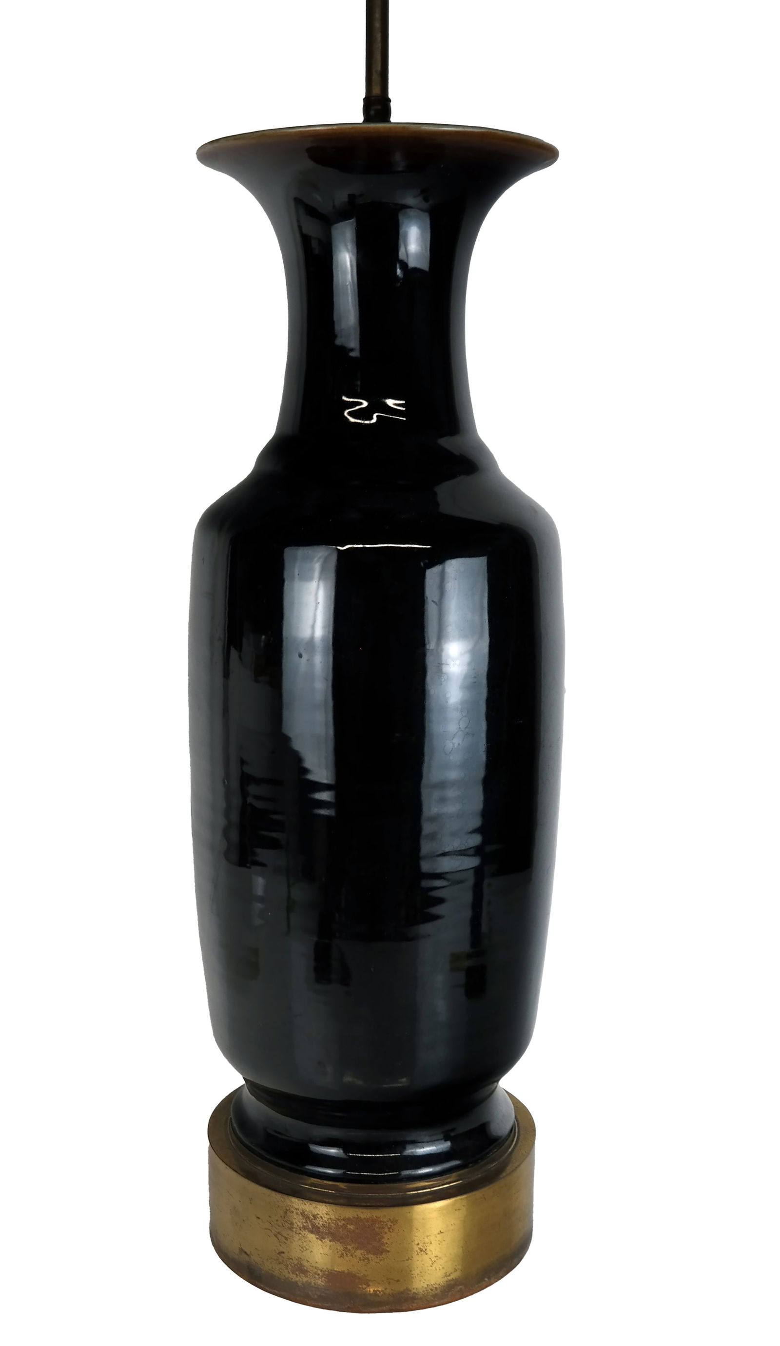 Large Chinese Black Porcelain Vase Lamp (1 of 9)