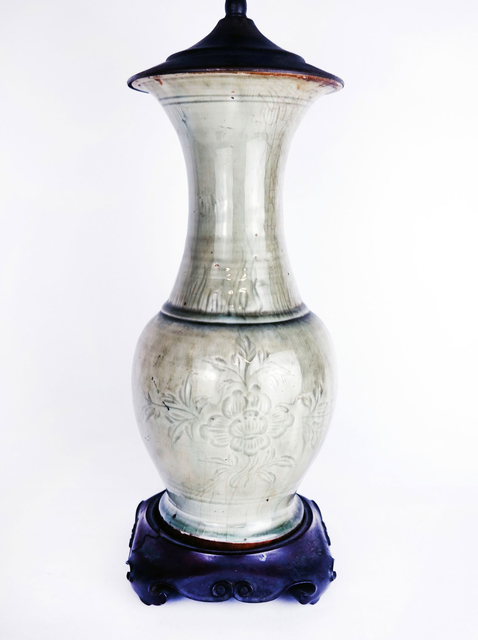 Chinese Celadon Glazed Porcelain Vase Lamp (1 of 9)