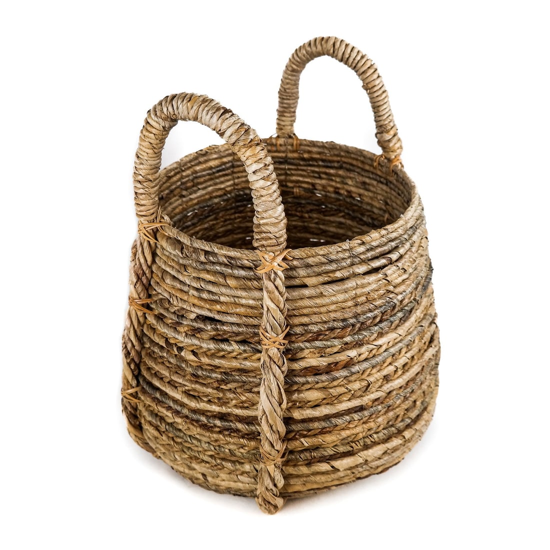 American Navaho Woven Blanket: Vintage Native American Indian Navaho woven basket, [17" H x 12" Diam.]. In good condition. We cannot accept condition or photography inquiries on this lot, please bid accordingly as all sales are fin