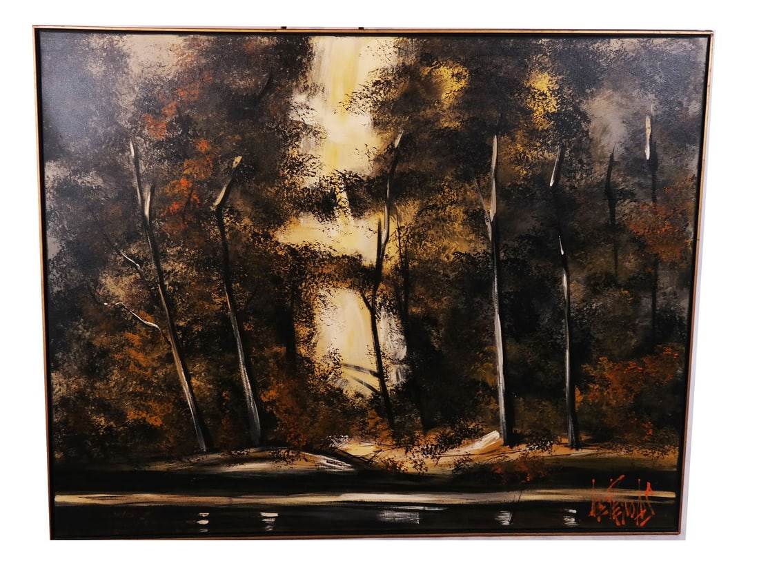 Large Framed Forest Landscape Painting (1 of 9)