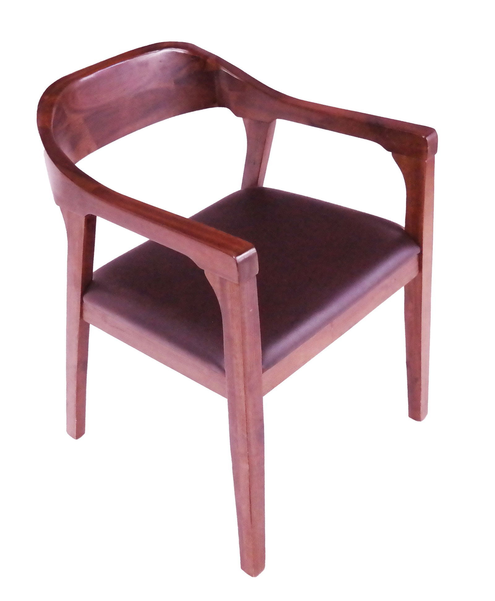 Boraam Rasmus Open Armchair: Boraam Rasmus open armchair with brown faux leather seat. [30" H x 20 5/8" W x 20" D]. Wear, nicks and scratches. We cannot accept condition or photography inquiries on this lot, please bid accordingl
