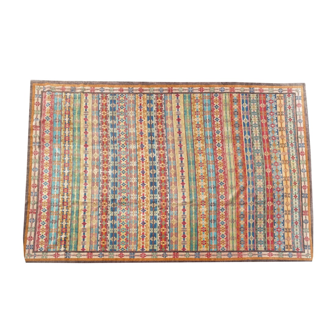 Trellis Tibetan Rug: Trellis Tibetan rug, the interior field composed of repetitive banding, enclosed in a similar border. [210" x 168"]. Little wear; overall in good condition. We cannot accept condition or photography i