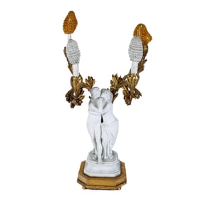 Bisque & Gilt Brass Single Candelabra