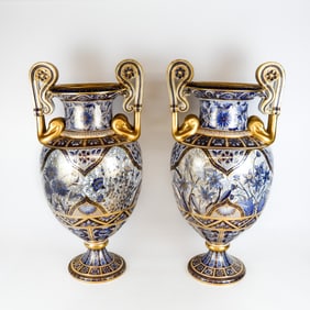 Pair of Palatial Floral-Decorated Vases