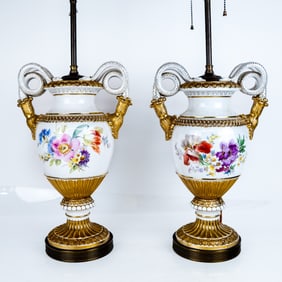 Meissen-Style Pair of Vases, as Lamps