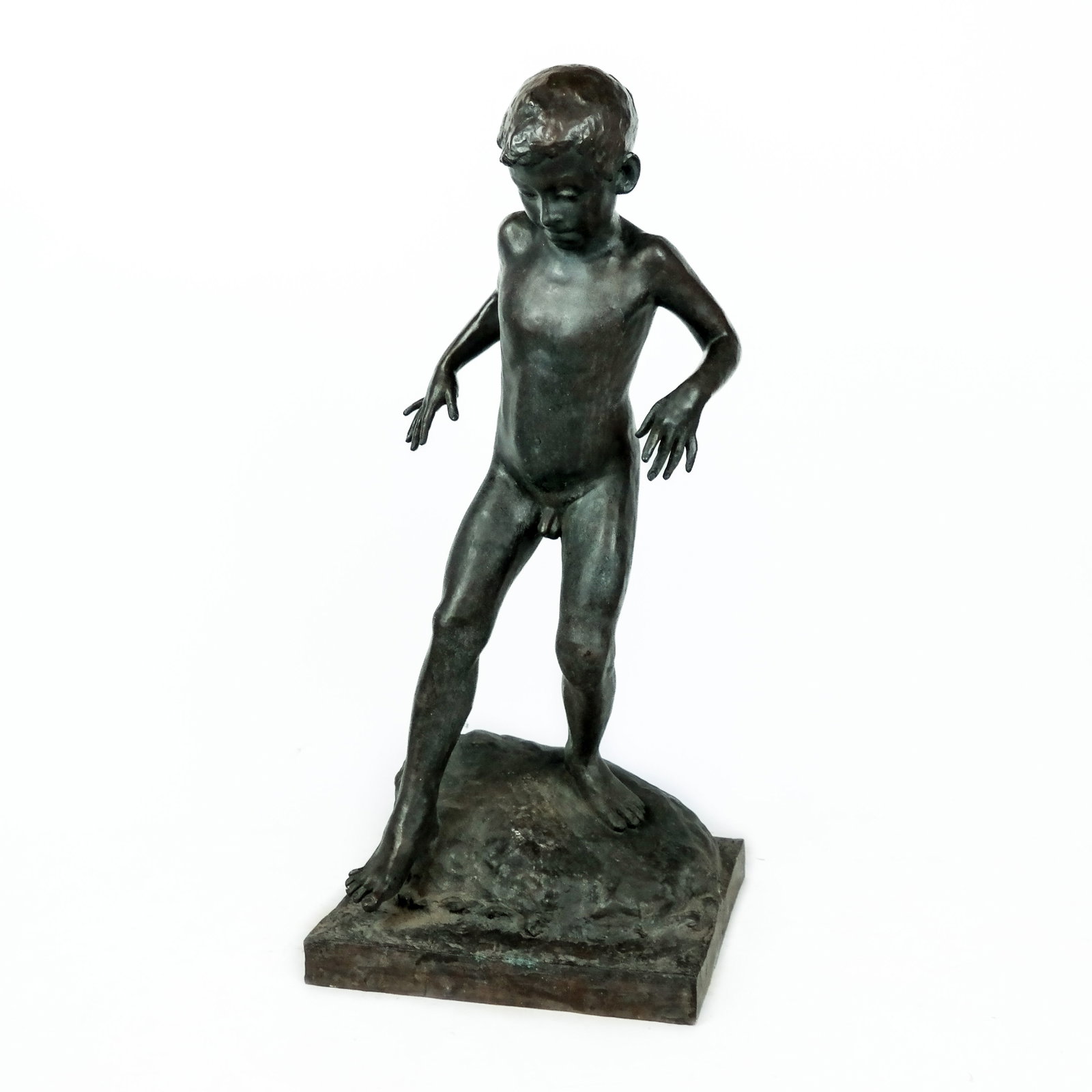 Life-Size Sculpture of a Nude Boy: Life-size sculpture of a nude boy. [46" H x 20" W x 19" D].