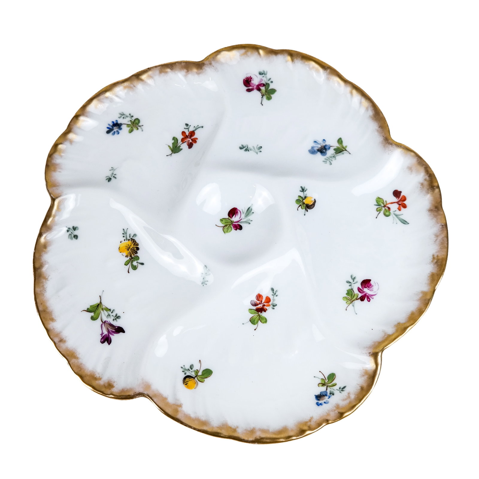 Eleven Limoges, France Oyster Plates: Eleven (11) floral-decorated oyster plates. [9" Diam.]. In good condition.