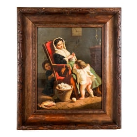 Seated Woman and Children - Oil Painting