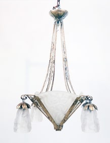 Art Nouveau Chandelier, Signed "Degue"
