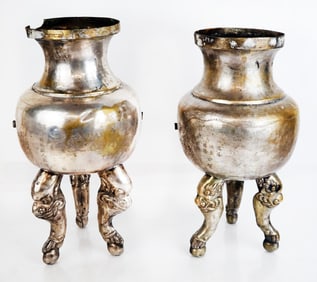 Pair of Silvered Brass Vases