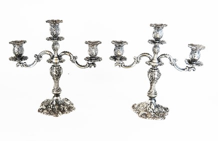 Pair of Silver Plate 3-Light Candelabra