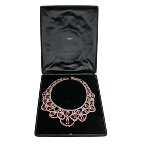 18K Gold, Red & Colorless Simulated Stone Necklace