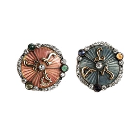 Pair of Antique Enamel, Diamond, Gem-Set Cufflinks