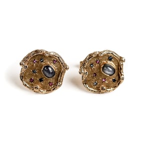 Pair of 14K Gold, Sapphire and Ruby Cufflinks