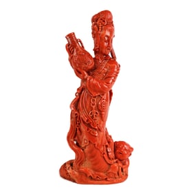 Chinese Coral Figure of Guanyin