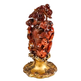 Chinese Carved Agate Lidded Vase, as a Lamp