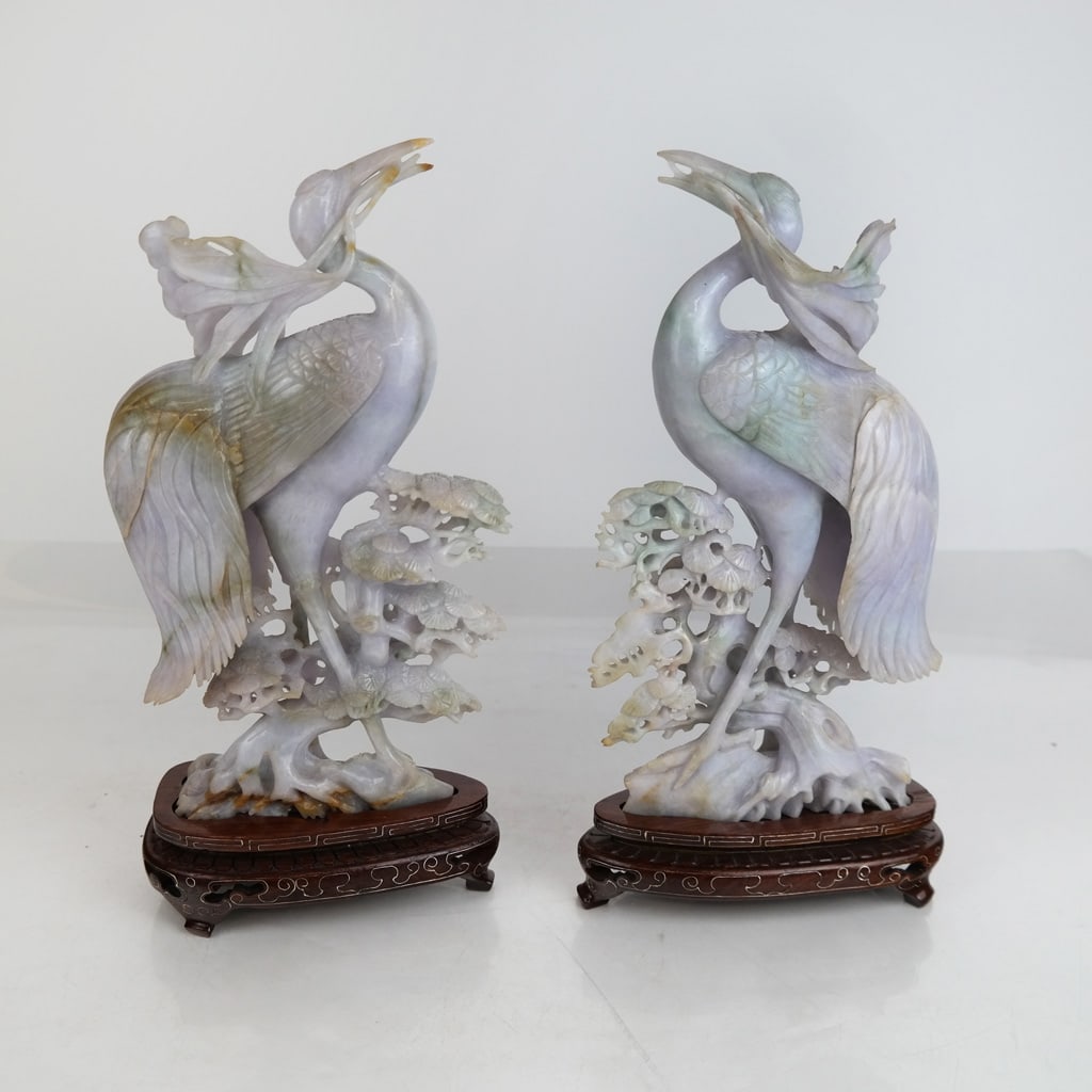 Pair of Carved Jade Crane Sculptures (1 of 16)