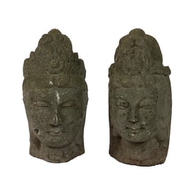 Chinese Carved Stone Busts of Guanyin (2)