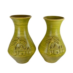 Pair of Charteuse "Palm Tree" Large Urns