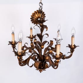 Rococo-Style Gilt Tole Six-Light Chandelier