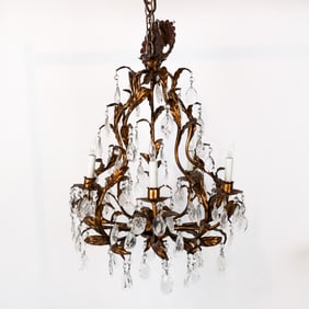 Leaf-Form Gilt Tole Chandelier