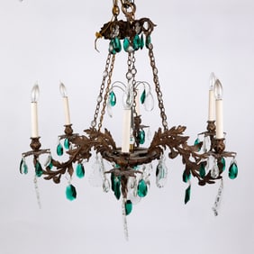 Six-Light Bronze & Crystal Chandelier