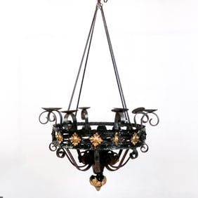 Spanish Baroque-Style Iron & Tole Chandelier