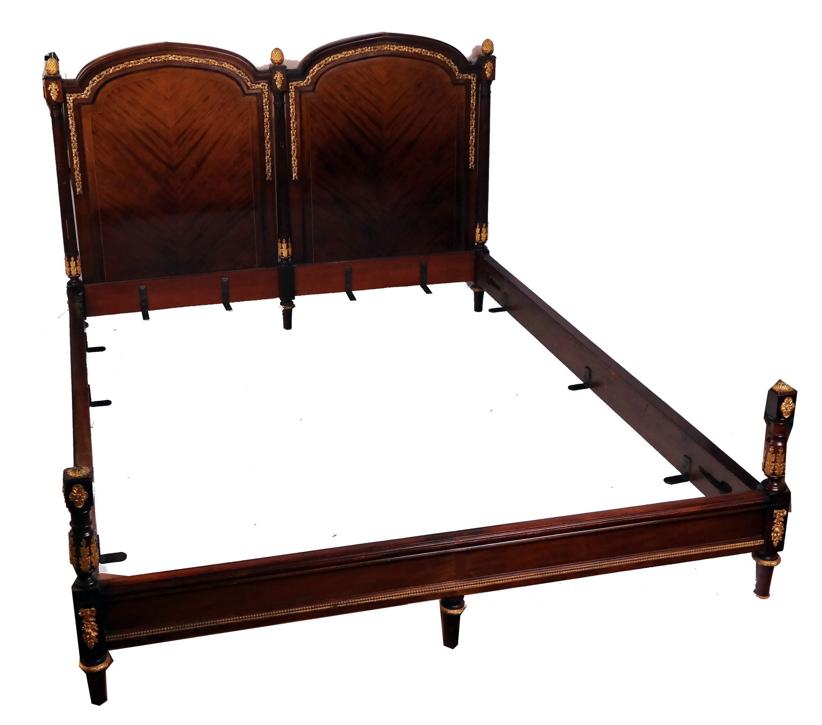 Louis XVI-Style Gilt Metal & Mahogany Bedstead (1 of 14)